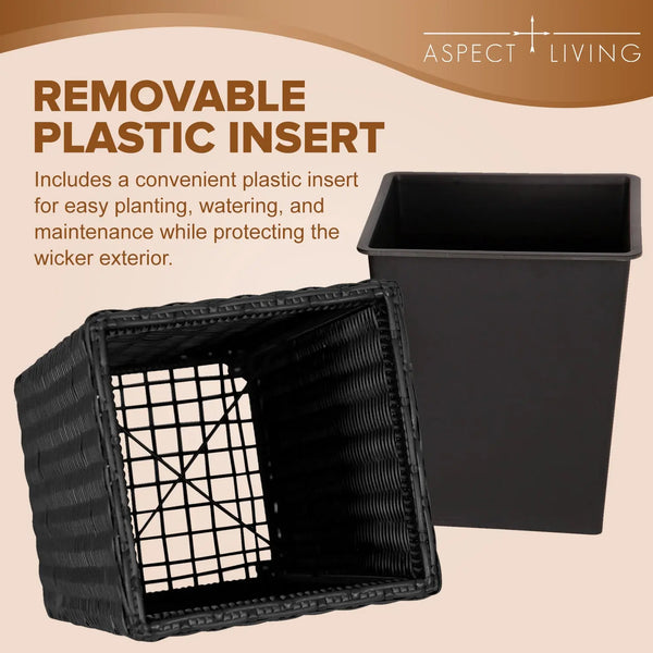 square planter inserts for large pots Modern Black Wicker Planters – 2-Piece Square Planter Set – Fire Sense/Balkene Home