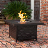 Armstrong 42" Square Basketweave Aluminum Convertible Gas Fire Pit Table Fire Sense