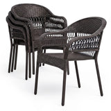 Arro Bistro Stacking Chairs, Mocha, Wicker Construction, Indoor & Outdoor - 4 Piece Set Balkene Home