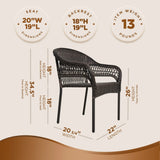 Arro Bistro Stacking Chairs, Mocha, Wicker Construction, Indoor & Outdoor - 4 Piece Set Balkene Home