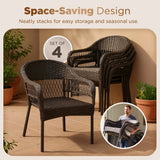 Arro Bistro Stacking Chairs, Mocha, Wicker Construction, Indoor & Outdoor - 4 Piece Set Balkene Home