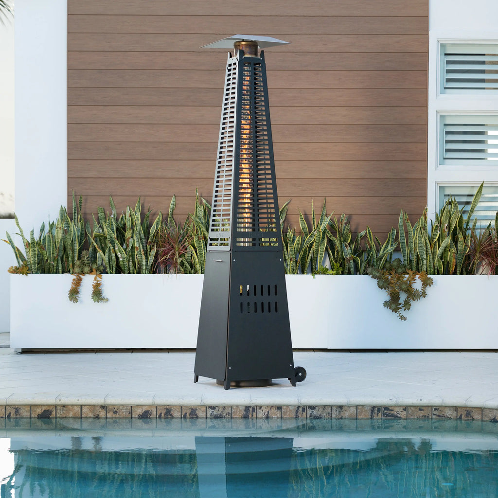 fire sense umbrella patio heater Modern pyramid flame patio heater | matte black