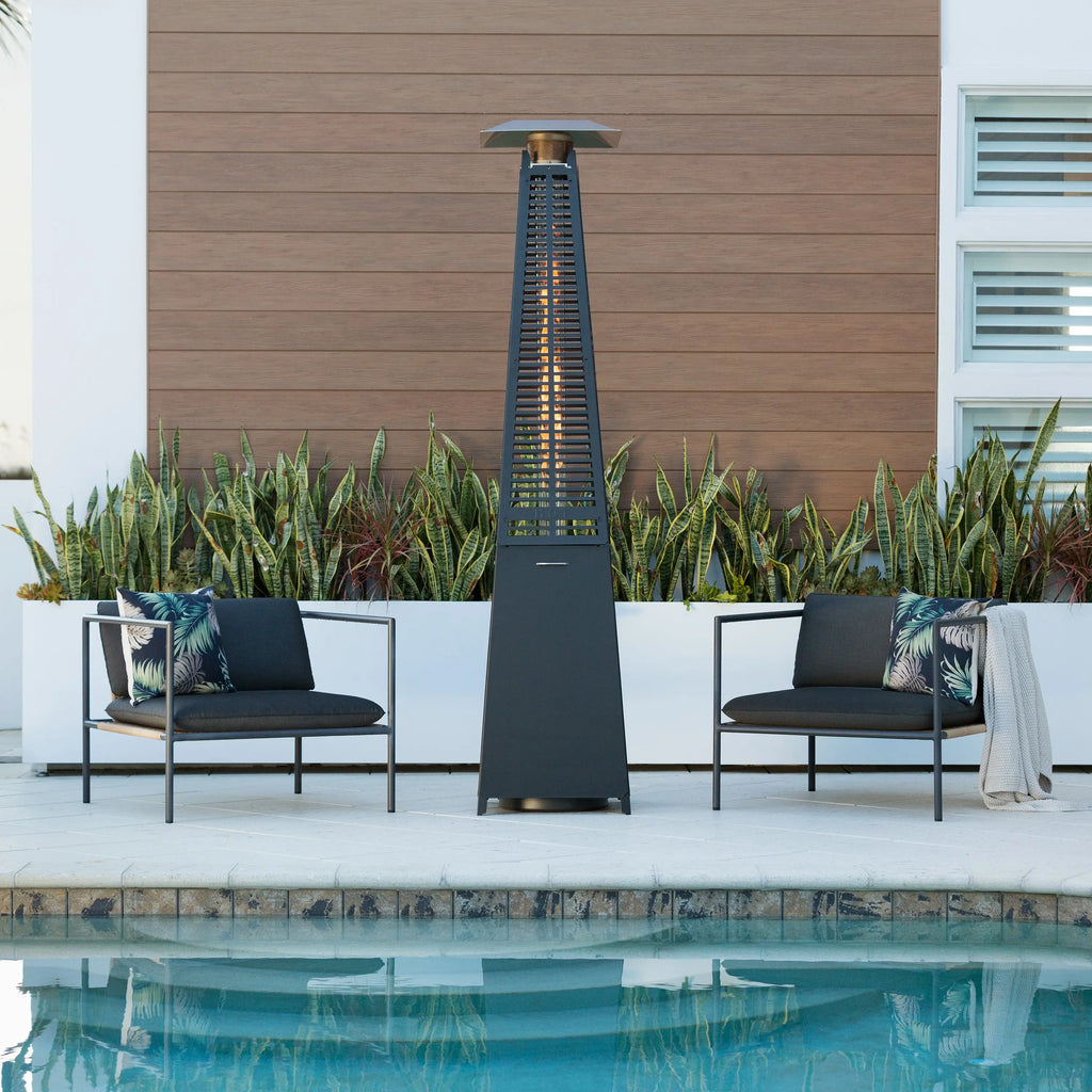 Modern pyramid flame patio heater | matte black | Firesense – Fire ...