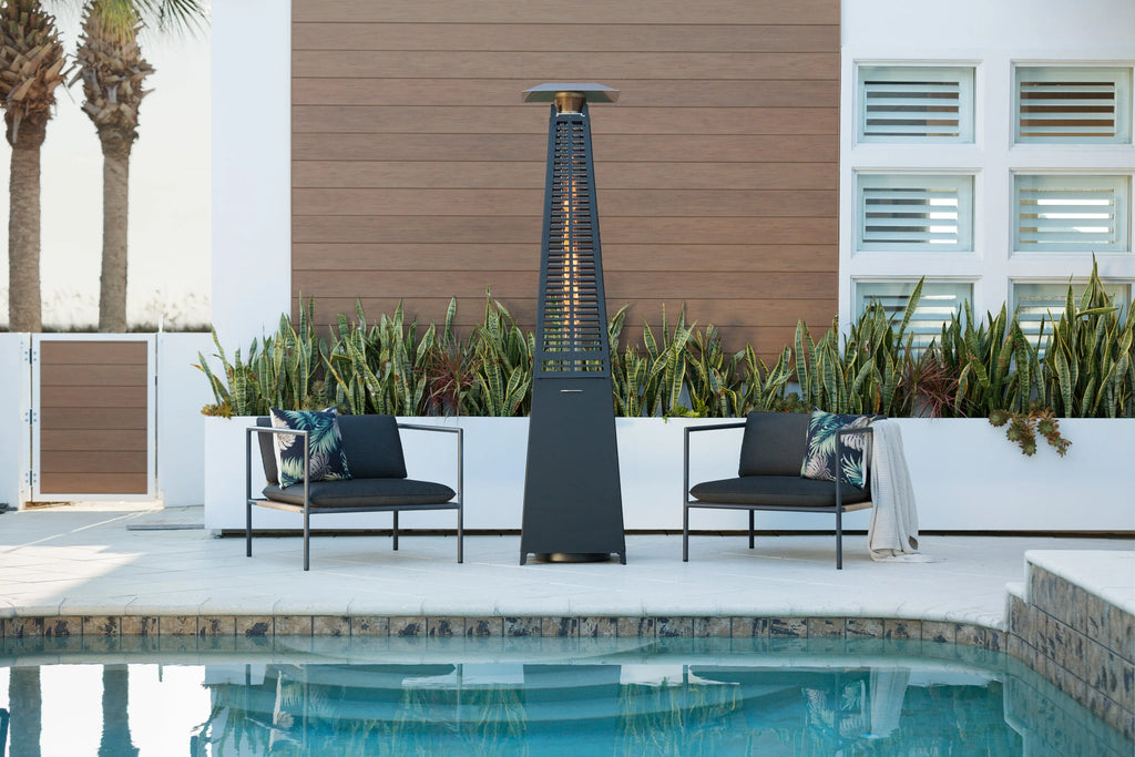 Modern pyramid flame patio heater | matte black | Firesense – Fire ...