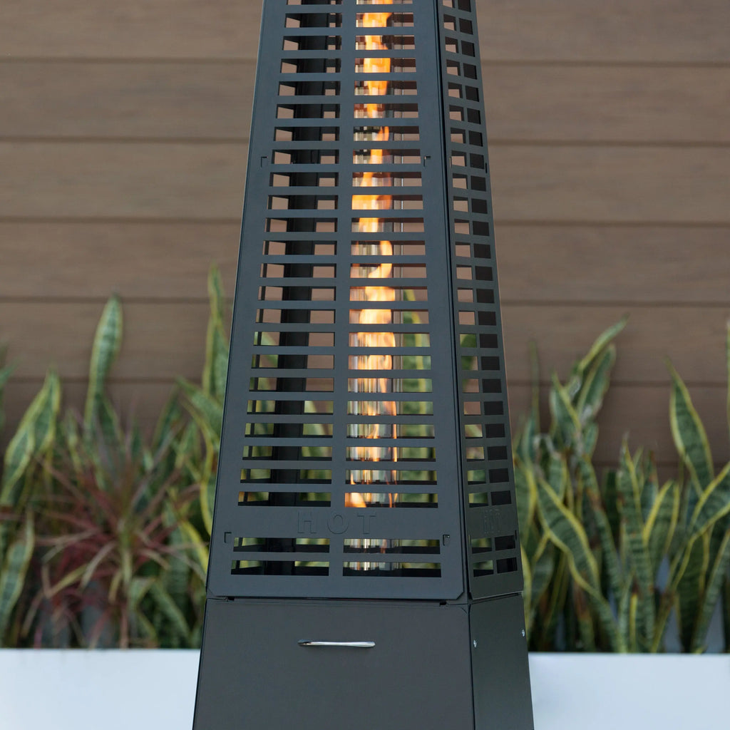 Modern pyramid flame patio heater | matte black | Firesense – Fire ...
