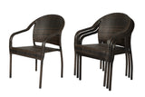 Rhodos Cafe Stacking Chairs in Mocha All-Weather Wicker - Set of 4 Balkene Home