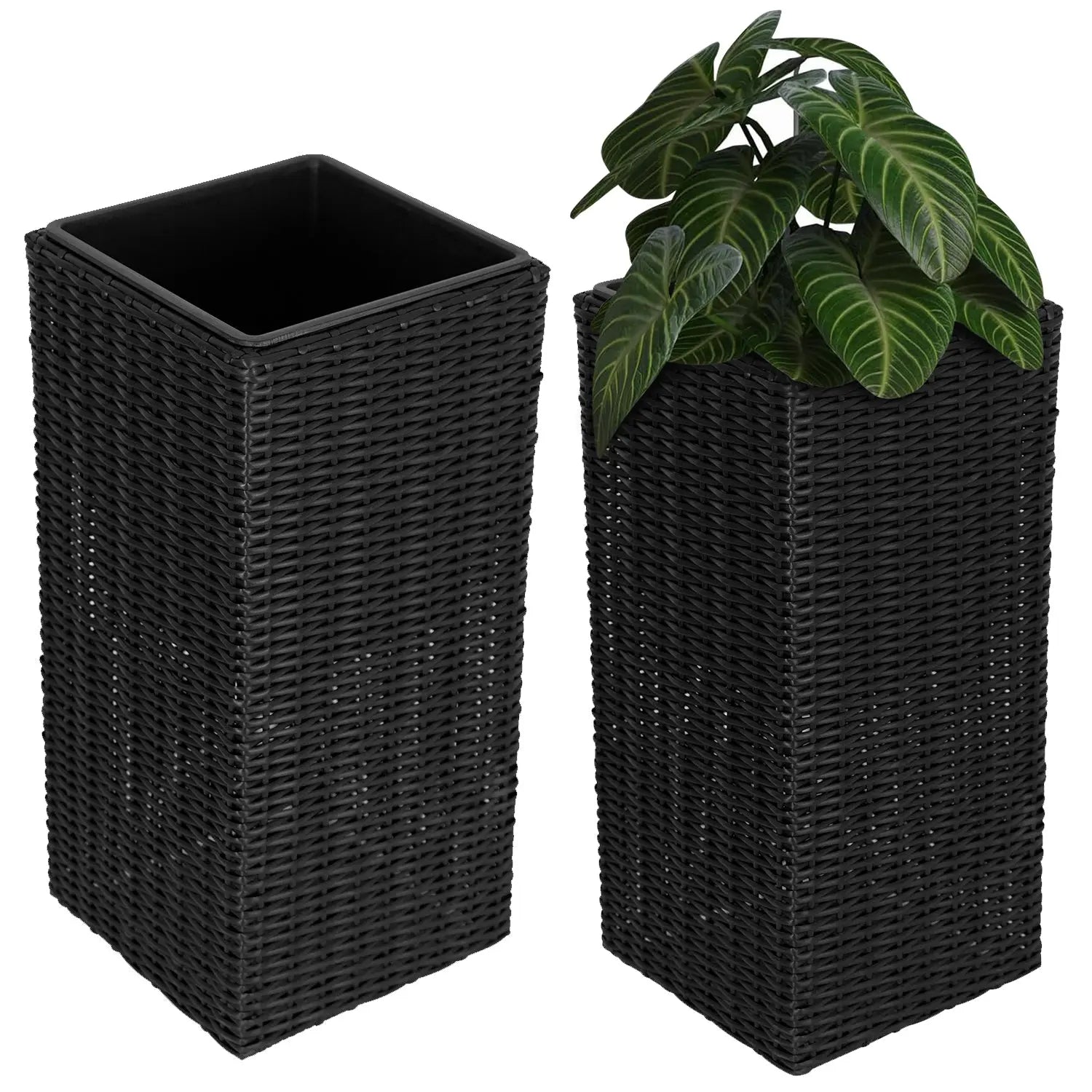 rattan plant pots Modern Black Wicker Planters – 2-piece Square Planter Set