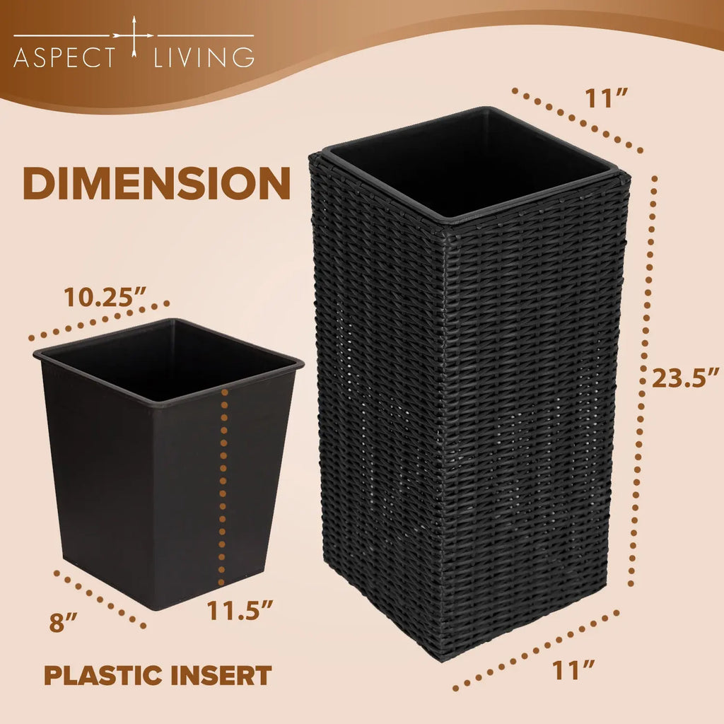 black wicker plant pots Modern Black Wicker Planters – 2-piece Square Planter Set