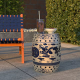 Double-Medallion Dragon-Embellished Ceramic Indoor/Outdoor Garden Stool/Table in Blue & White Balkene Home