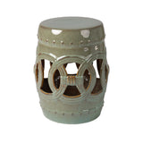 Large Medallion Ceramic Indoor/Outdoor Garden Stool/Table in Olive Jade Green Balkene Home