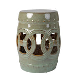 Large Medallion Ceramic Indoor/Outdoor Garden Stool/Table in Olive Jade Green Balkene Home