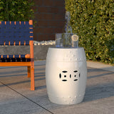 Double-Medallion Ceramic Indoor/Outdoor Garden Stool/Table in Optic White Balkene Home