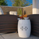 Double-Medallion Ceramic Indoor/Outdoor Garden Stool/Table in Optic White Balkene Home