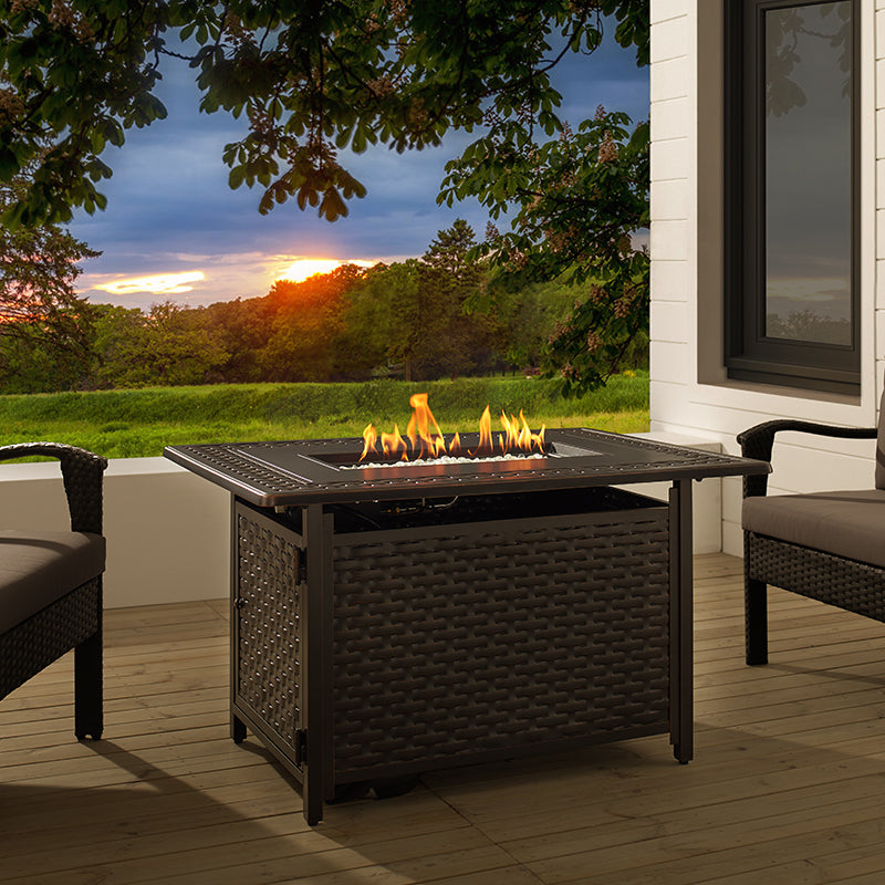 Albany 44" Rectangular Woven Aluminum Convertible Gas Fire Pit Table