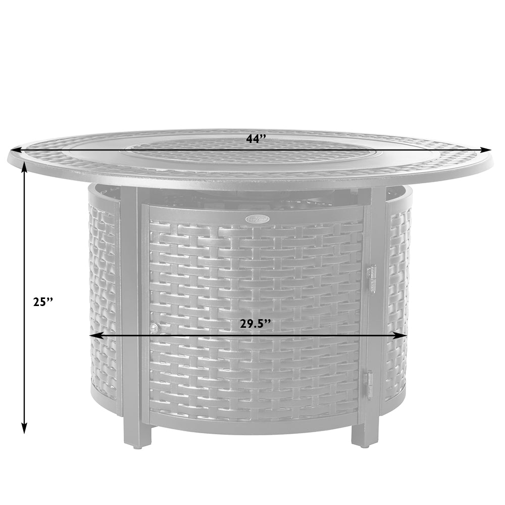 Perissa 44" Round Basketweave Aluminum Convertible Gas Fire Pit Table