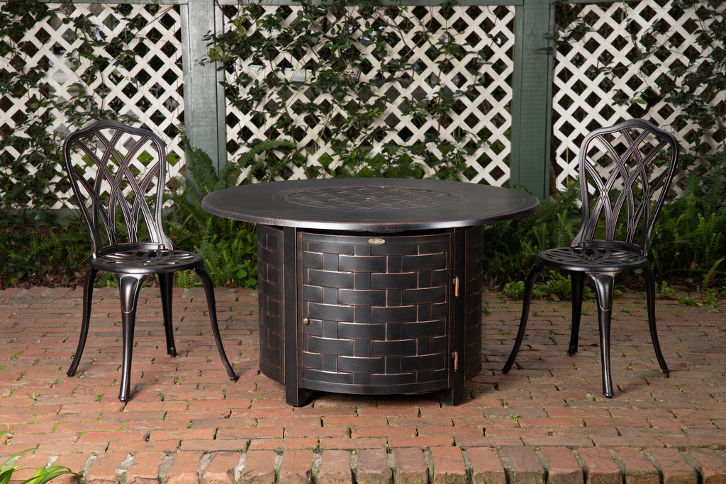 Perissa 44" Round Basketweave Aluminum Convertible Gas Fire Pit Table