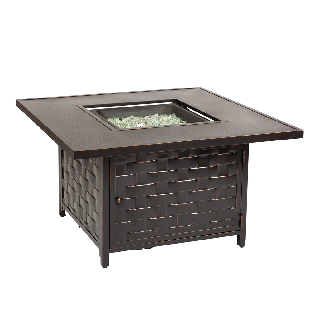 Armstrong 42" Square Basketweave Aluminum Convertible Gas Fire Pit Table