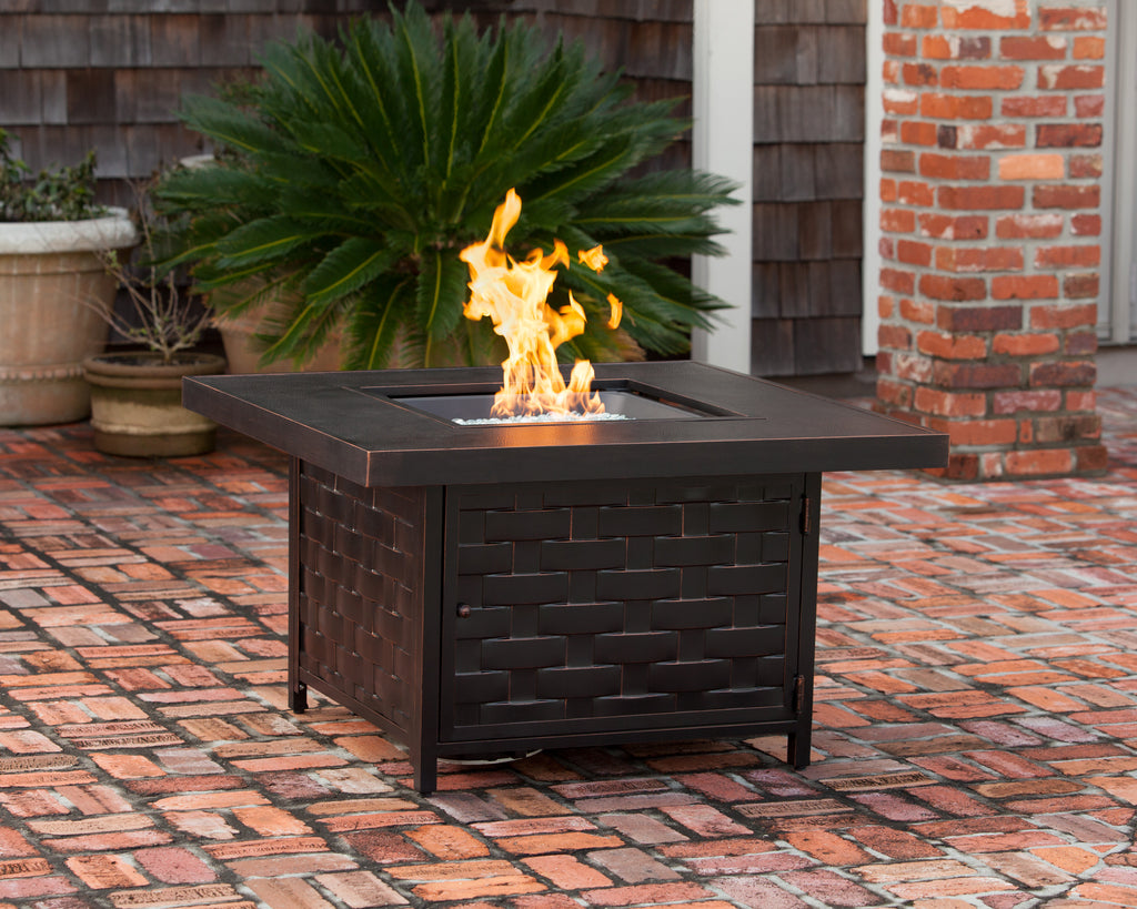 Armstrong 42" Square Basketweave Aluminum Convertible Gas Fire Pit Table
