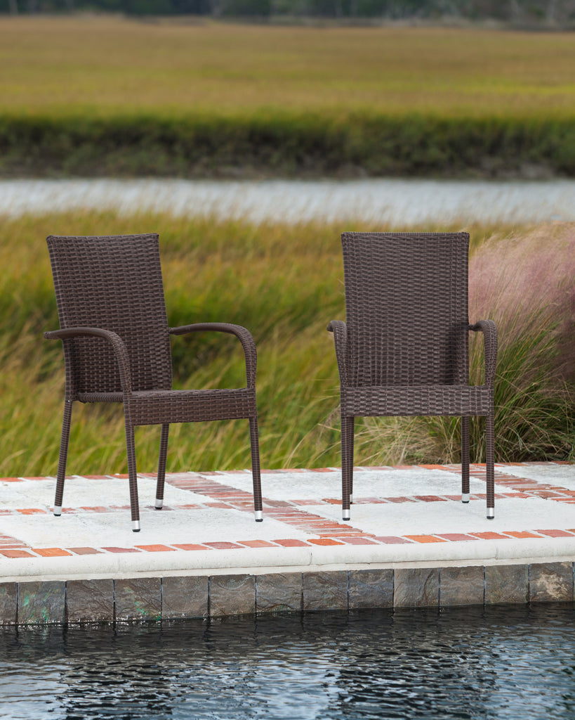 Morgan Outdoor Wicker Stacking Chairs - Mocha - Set of 4