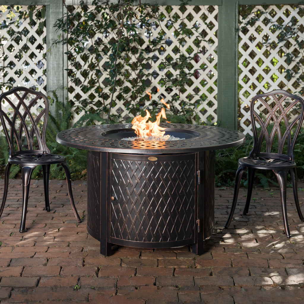 Verona 44" Round Woven Aluminum Convertible Gas Fire Pit Table