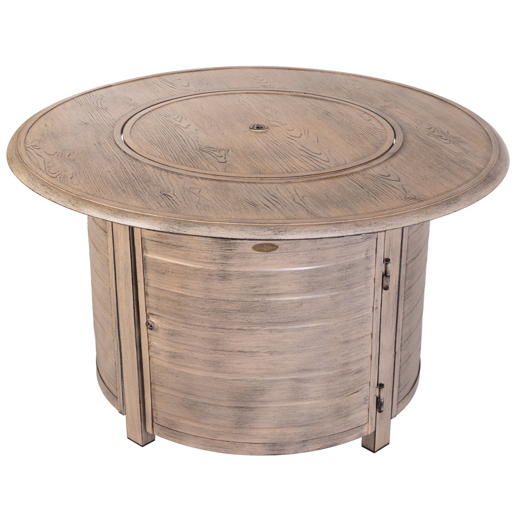 Thatcher 42" Round Woodgrain Aluminum Convertible Gas Fire Pit Table in Driftwood