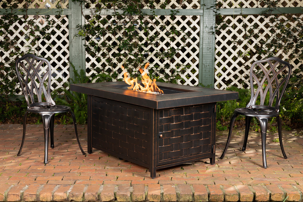 Armstrong 48" Rectangular Basketweave Aluminum Convertible Gas Fire Pit Table