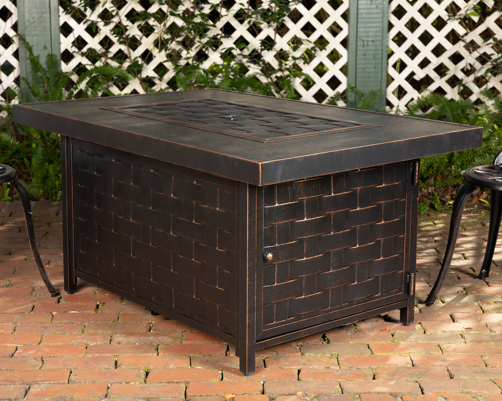 Armstrong 48" Rectangular Basketweave Aluminum Convertible Gas Fire Pit Table