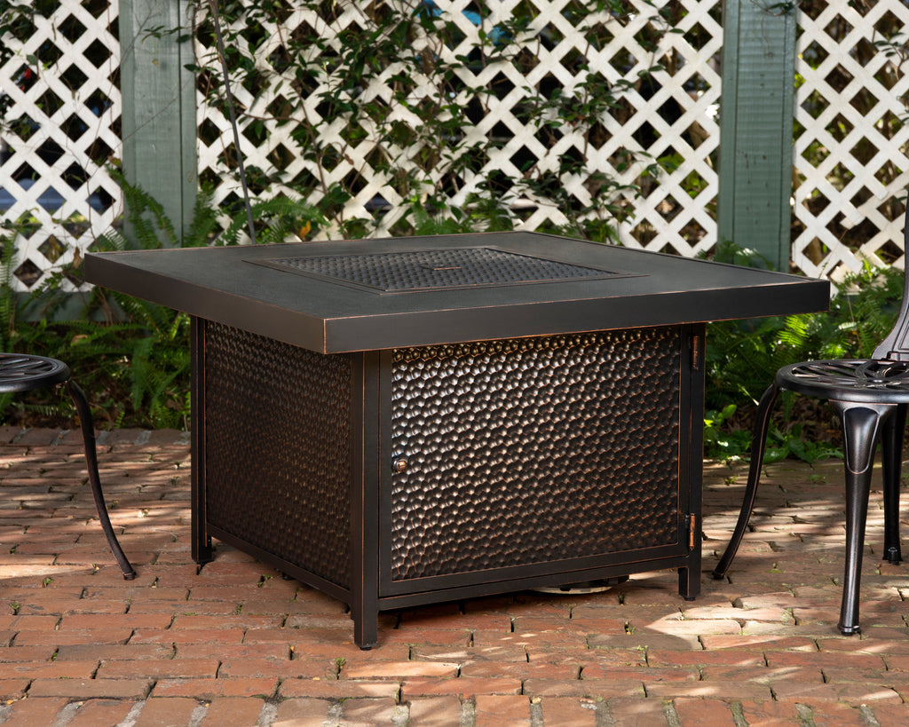 Weyland 40" Square Hammered Aluminum Convertible Gas Fire Pit Table
