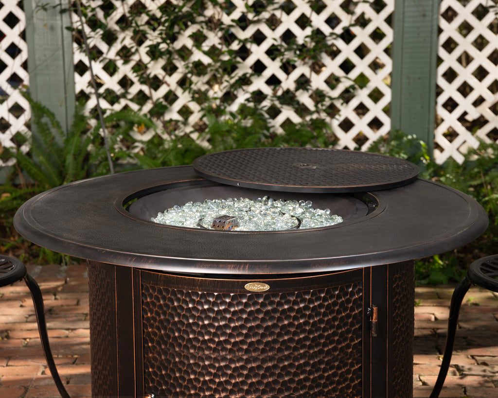 Weyland 42" Round Hammered Aluminum Convertible Gas Fire Pit Table