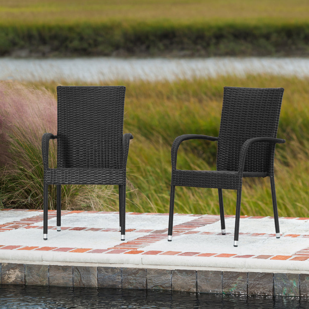 Morgan Outdoor Wicker Stacking Chairs - Black - Set of 4
