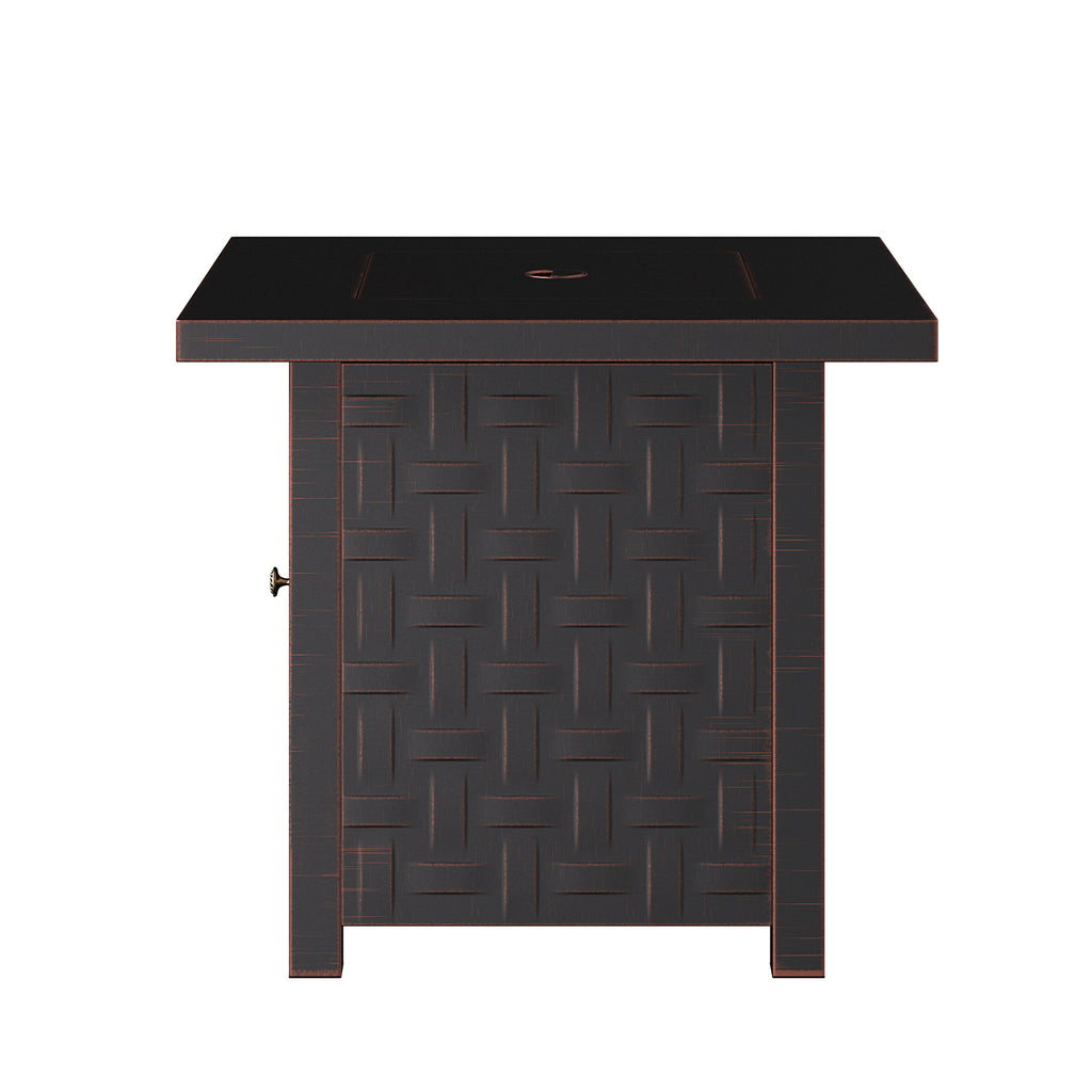Somerset 28" Square Woven Aluminum Convertible Gas Fire Pit Table in Brushed Bronze