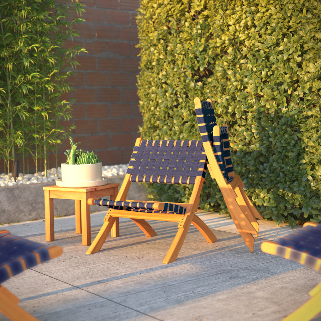 Sava Indoor-Outdoor Folding Chair in Navy Blue Webbing