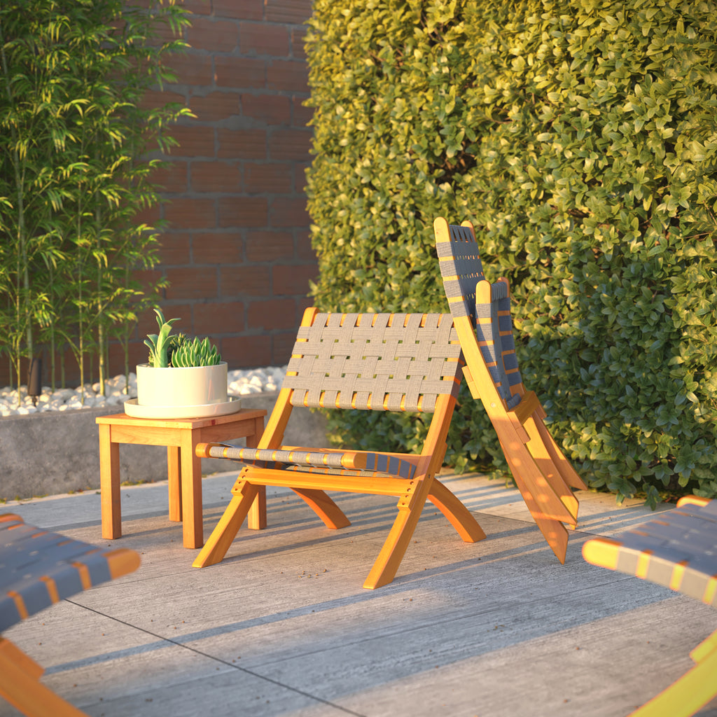Sava Indoor-Outdoor Folding Chair in Warm Gray Webbing