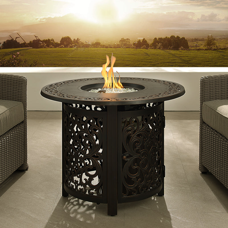 Jackson 34" Round Filigree Aluminum Convertible Gas Fire Pit Table
