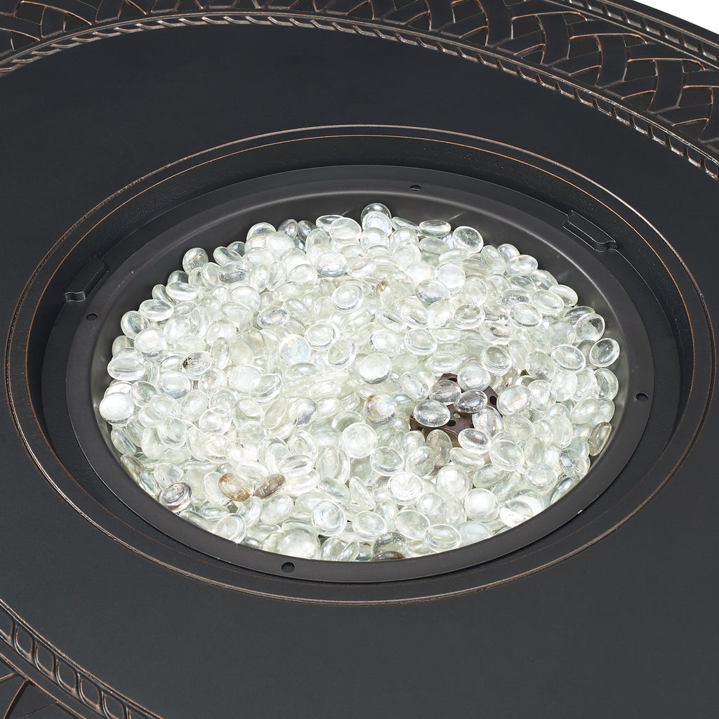 James 40" Round Woven Aluminum Convertible Gas Fire Pit Table