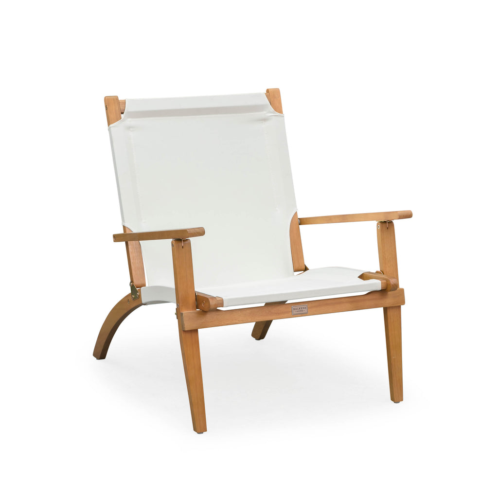 Walker Outdoor Folding Lounge Chair in Acacia and Ivory