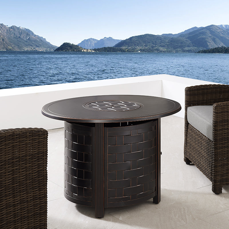 Nelson 40" Oval Basketweave Aluminum Convertible Gas Fire Pit Table