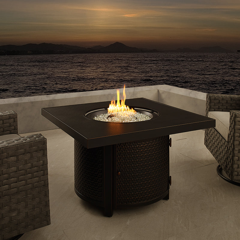 Clayton 40" Round Hammered Aluminum Convertible Gas Fire Pit Table